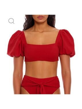 NWT Agua Bendita Calista Puffy Sleeves Red Bikini Tie Top Full Coverage Sz 2XL
